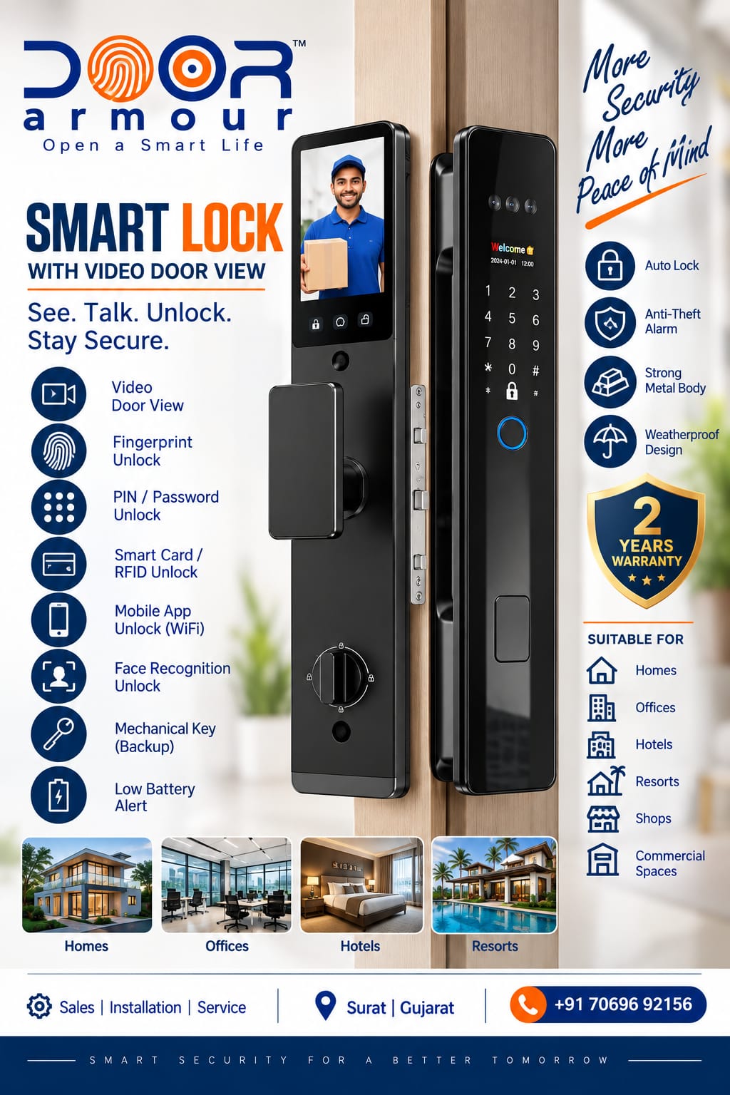 Biometric digital smart door lock installation in Surat showroom